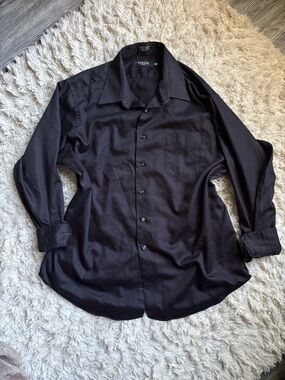 George Black Long-Sleeve Button-Up Dress Shirt
